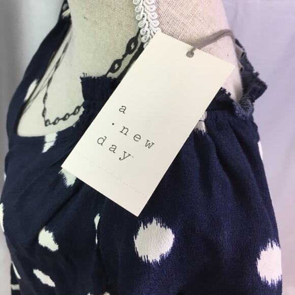 A New Day Polka Dot Flutter Sleeve Blouse Navy S - Picture 10 of 13